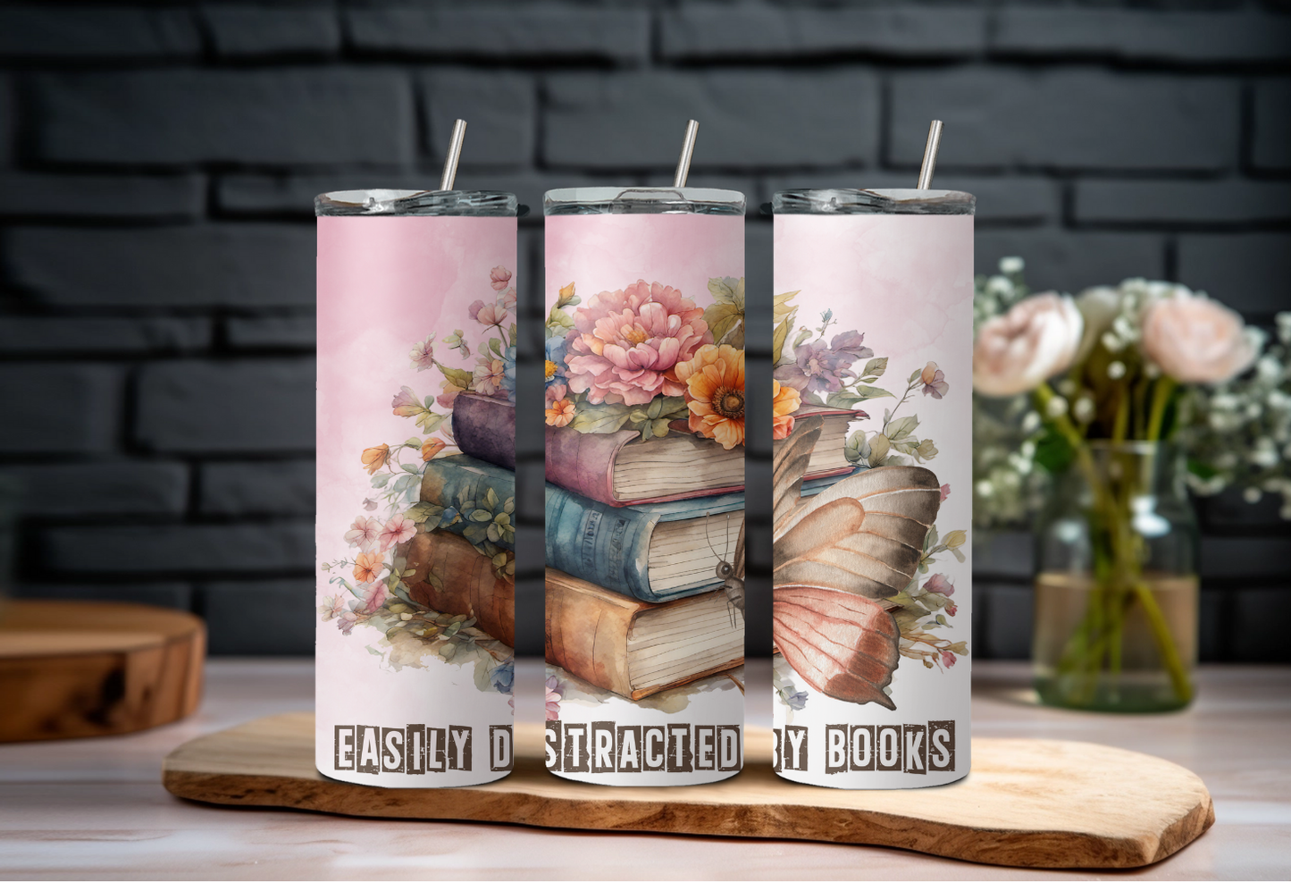 Easily Distracted By Books Vintage Stack Tumbler